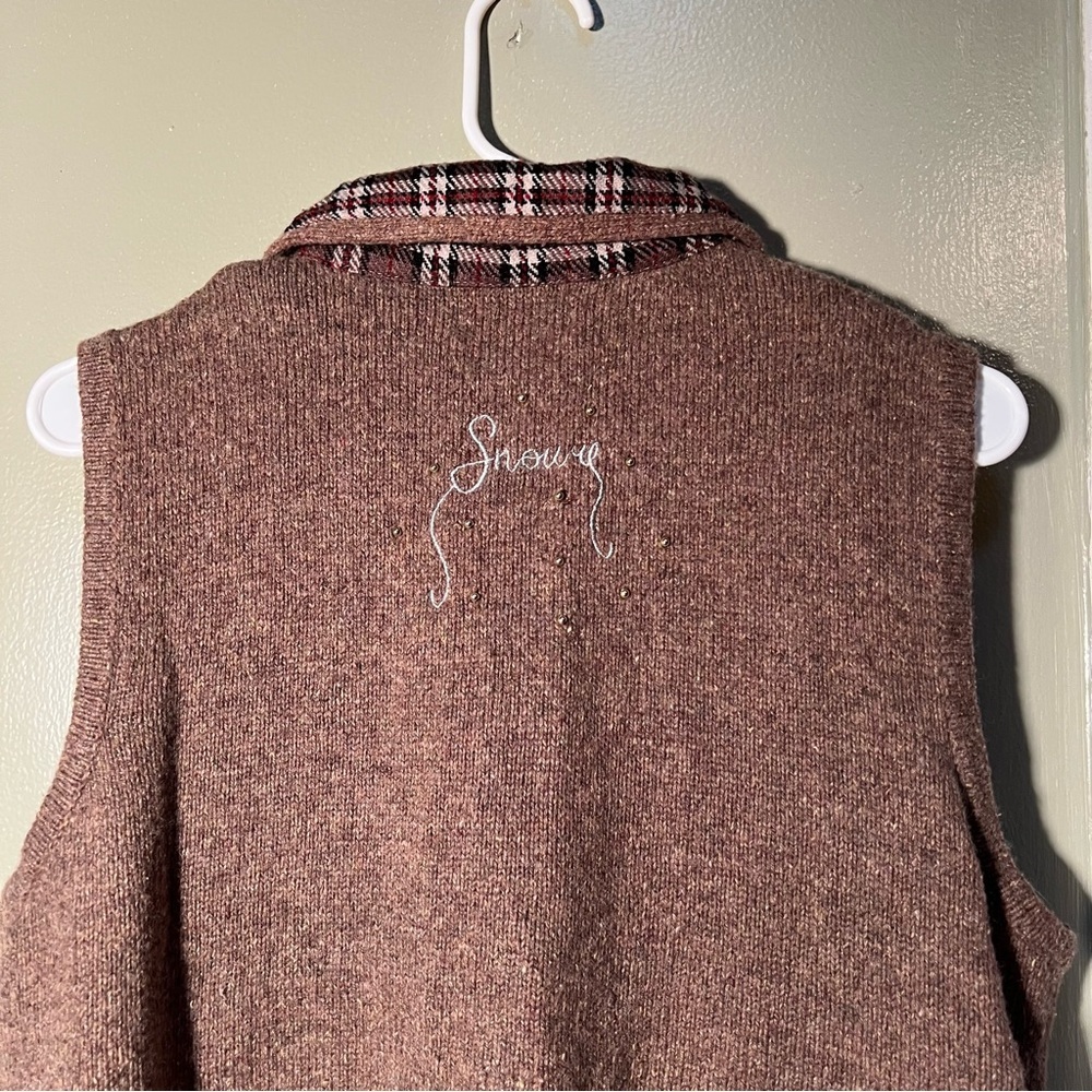 Vintage Design Originals Studio Joy Womens Size Large Sweater Vest Brown Snowman - Picture 6 of 8